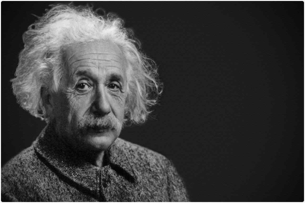 Albert Einstein with his iconic white hair and mustache